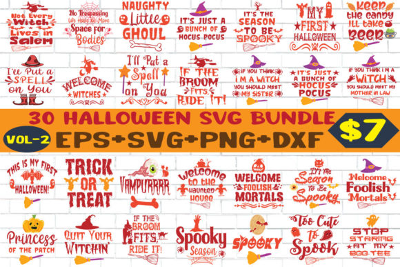 30 Halloween T-shirt Design Bundle for Graphics and Crafts