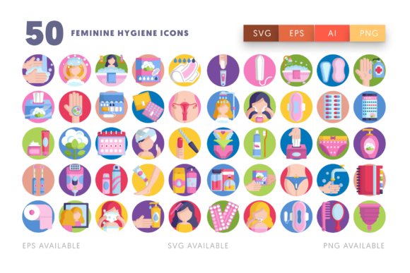 50 Feminine Hygiene Icons for Graphics & Icons