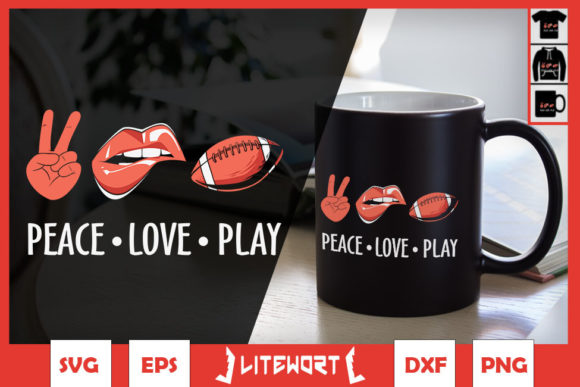 Football Peace Love Play Lips Graphics and Crafts